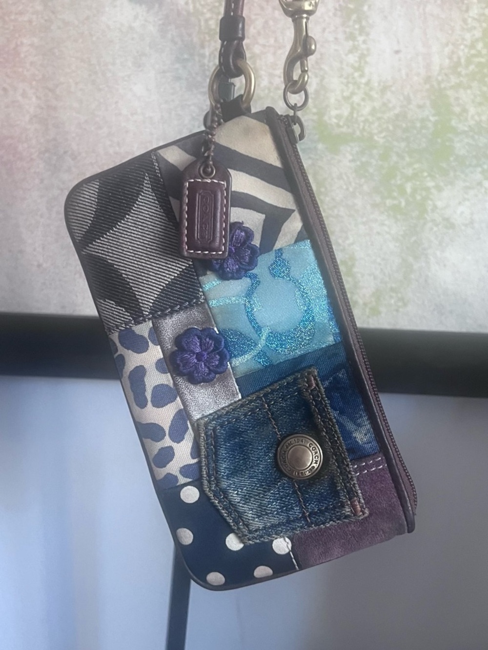 Coach Y2K Denim Patchwork Wristlet
